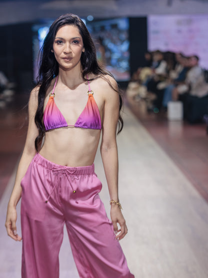 Pants, satin, rose pink