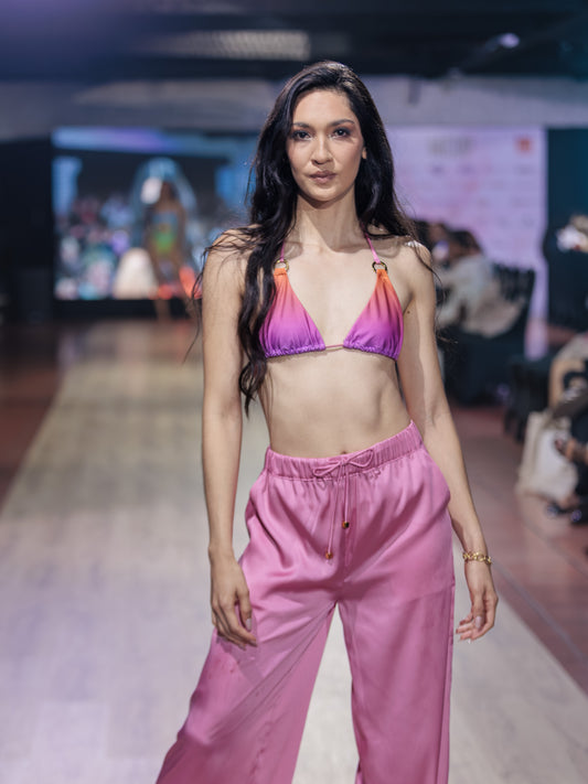 Pants, satin, rose pink