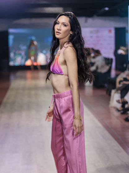 Pants, satin, rose pink